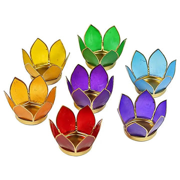 Set van 7: Lotus sfeerlicht klein chakra goudrand